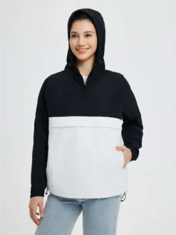 Outdoor 1/4 Zipper Hooded Windproof Jacket