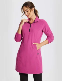 Long-Sleeve Quarter Zip Thermal Tunic Dress
