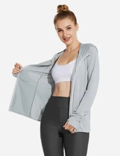 Laureate Women's UPF 50+ Cooling Hooded Zip-Up Jacket -Baleaf Clothing Shop acg057 Gray 03