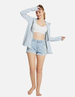 Laureate Women's UPF 50+ Cooling Hooded Zip-Up Jacket -Baleaf Clothing Shop acg057 LightBlue 02