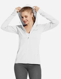 Laureate Women's UPF 50+ Cooling Hooded Zip-Up Jacket -Baleaf Clothing Shop acg057 White 01