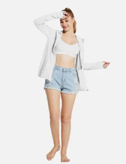 Laureate Women's UPF 50+ Cooling Hooded Zip-Up Jacket -Baleaf Clothing Shop acg057 White 02