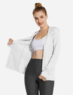 Laureate Women's UPF 50+ Cooling Hooded Zip-Up Jacket -Baleaf Clothing Shop acg057 White 03