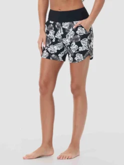 Women's 5" UPF 50+ Printed Swim Board Shorts -Baleaf Clothing Shop bfs013 White 6