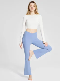 Lycra Cross-Waist Zippered Flared Pants -Baleaf Clothing Shop bfy059 732d3996 883a 4d2f 945a 13d8e1153e9a