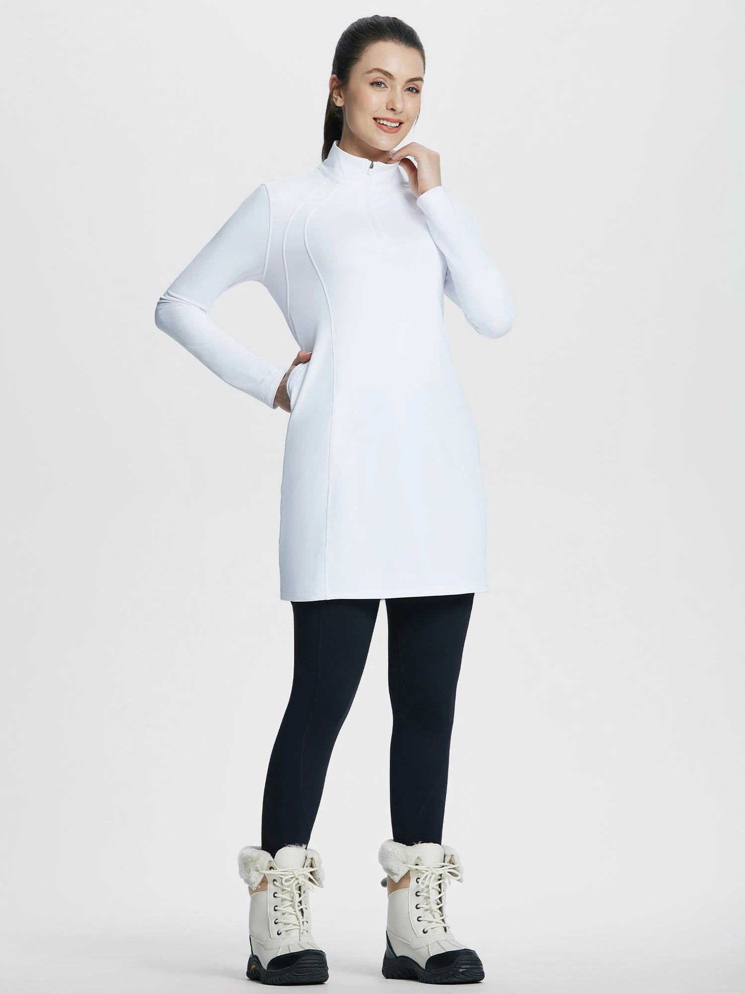 Quarter Zip Fleece Lined Knee Length Tunic Dress 2 Quarter Zip Fleece Lined Knee Length Tunic Dress - Image 2
