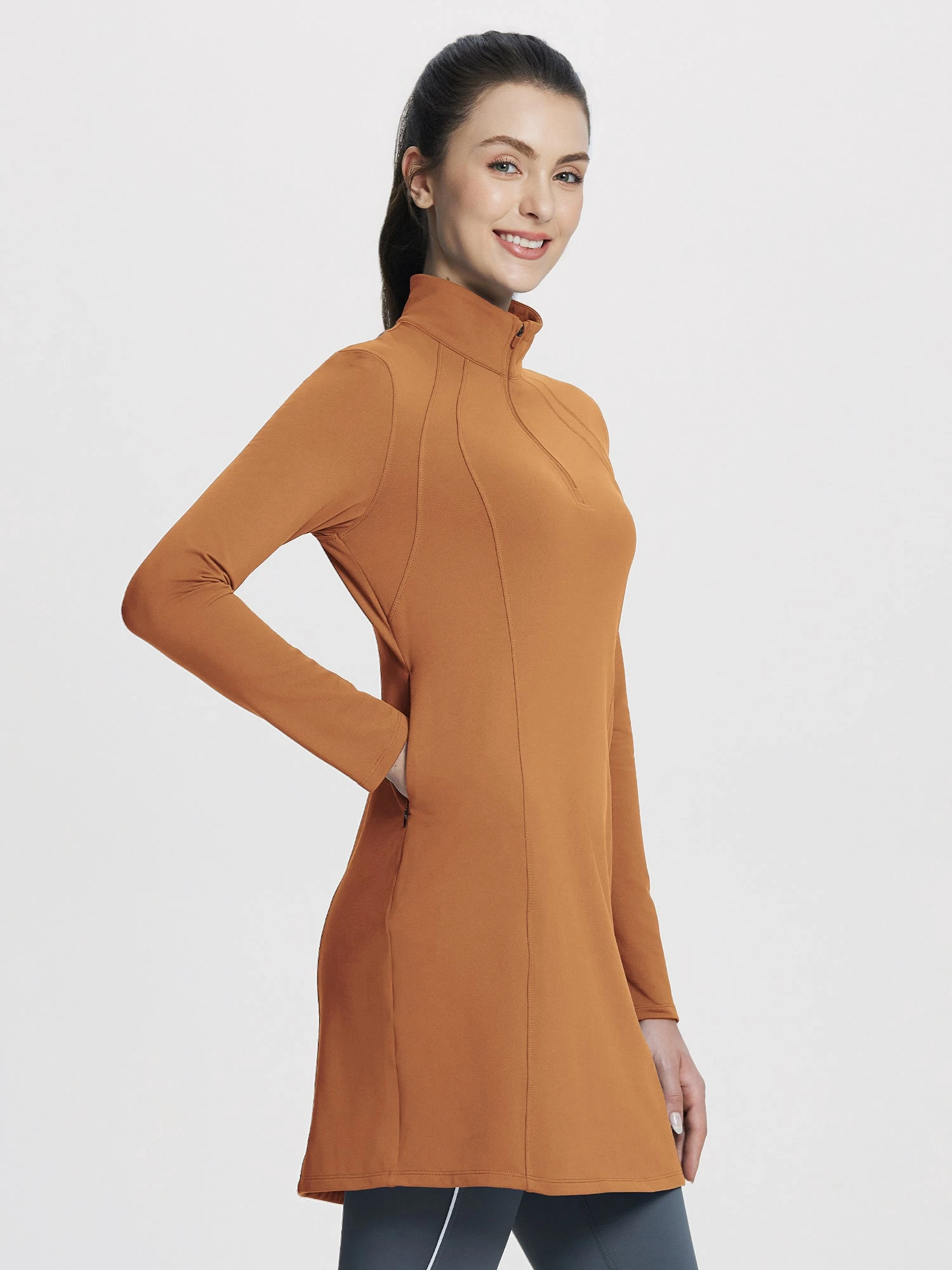 Quarter Zip Fleece Lined Knee Length Tunic Dress 9 Quarter Zip Fleece Lined Knee Length Tunic Dress - Image 9