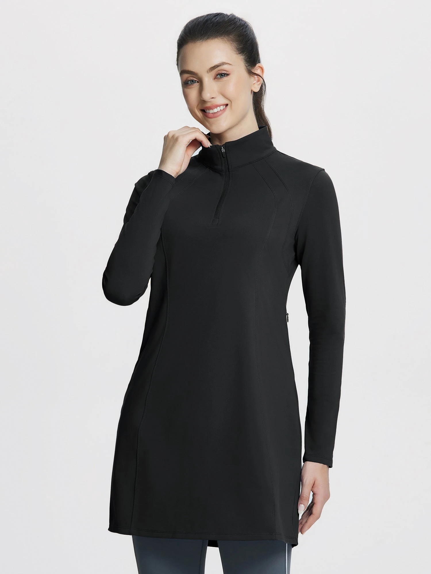Quarter Zip Fleece Lined Knee Length Tunic Dress 19 Quarter Zip Fleece Lined Knee Length Tunic Dress - Image 19