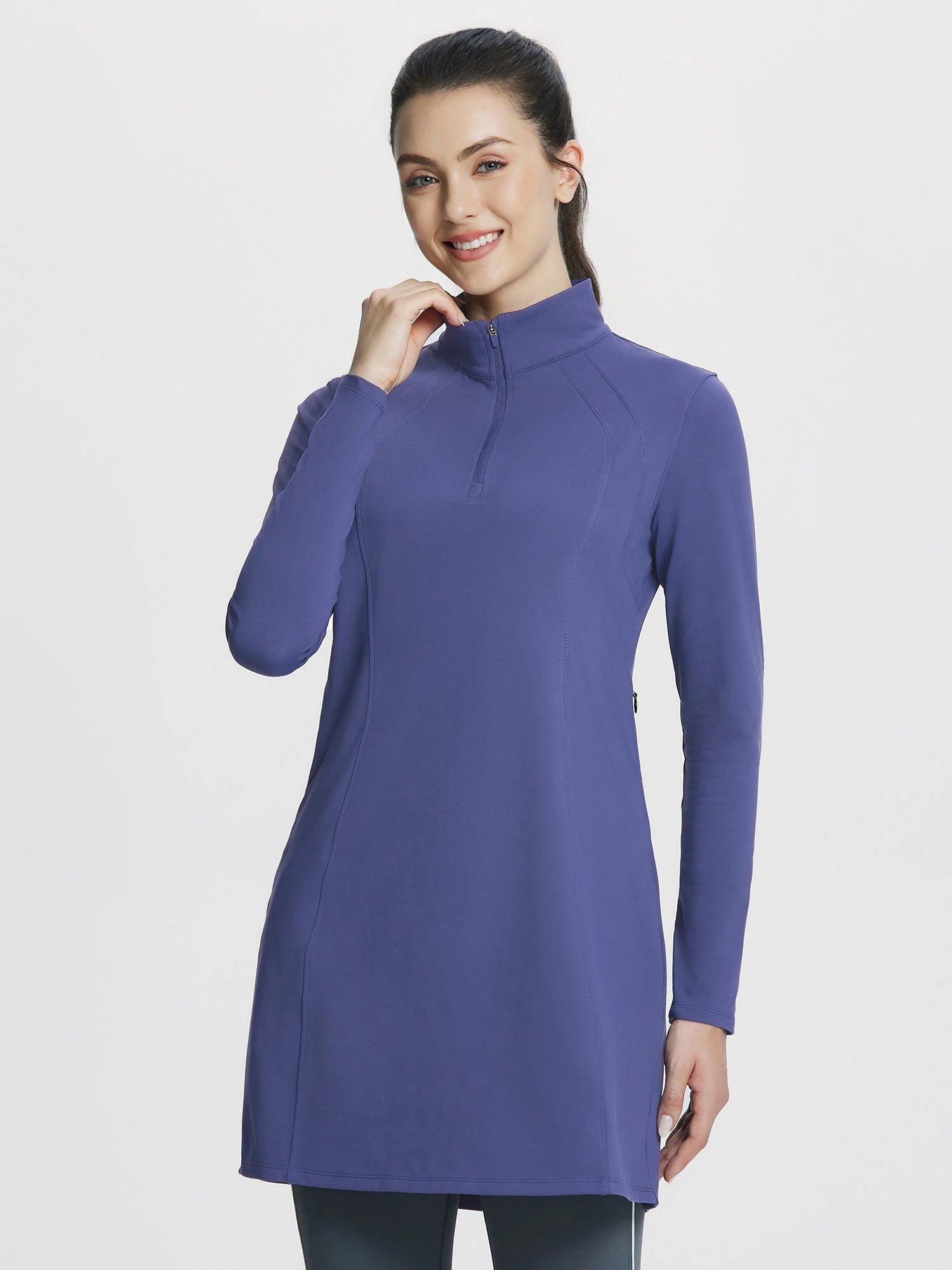 Quarter Zip Fleece Lined Knee Length Tunic Dress 13 Quarter Zip Fleece Lined Knee Length Tunic Dress - Image 13