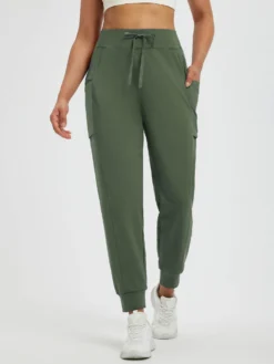 Women’s Running Patchwork Pockets Fleece Cuffed Pants