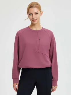 Running Plug-in Loose Fleece Long Sleeve T-Shirt