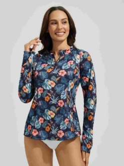 Women's 1/4 Zip Printed Rash Guard -Baleaf Clothing Shop bgs032 1