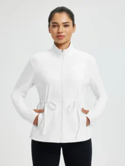 Women’s Yoga Drawstring-Waist Fleece Hoodless Jacket