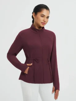 Women’s Yoga Drawstring-Waist Fleece Hoodless Jacket -Baleaf Clothing Shop bgy071 2