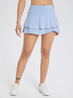 Women's High-Waisted Pleated Running Skirt With Ruffle Hem