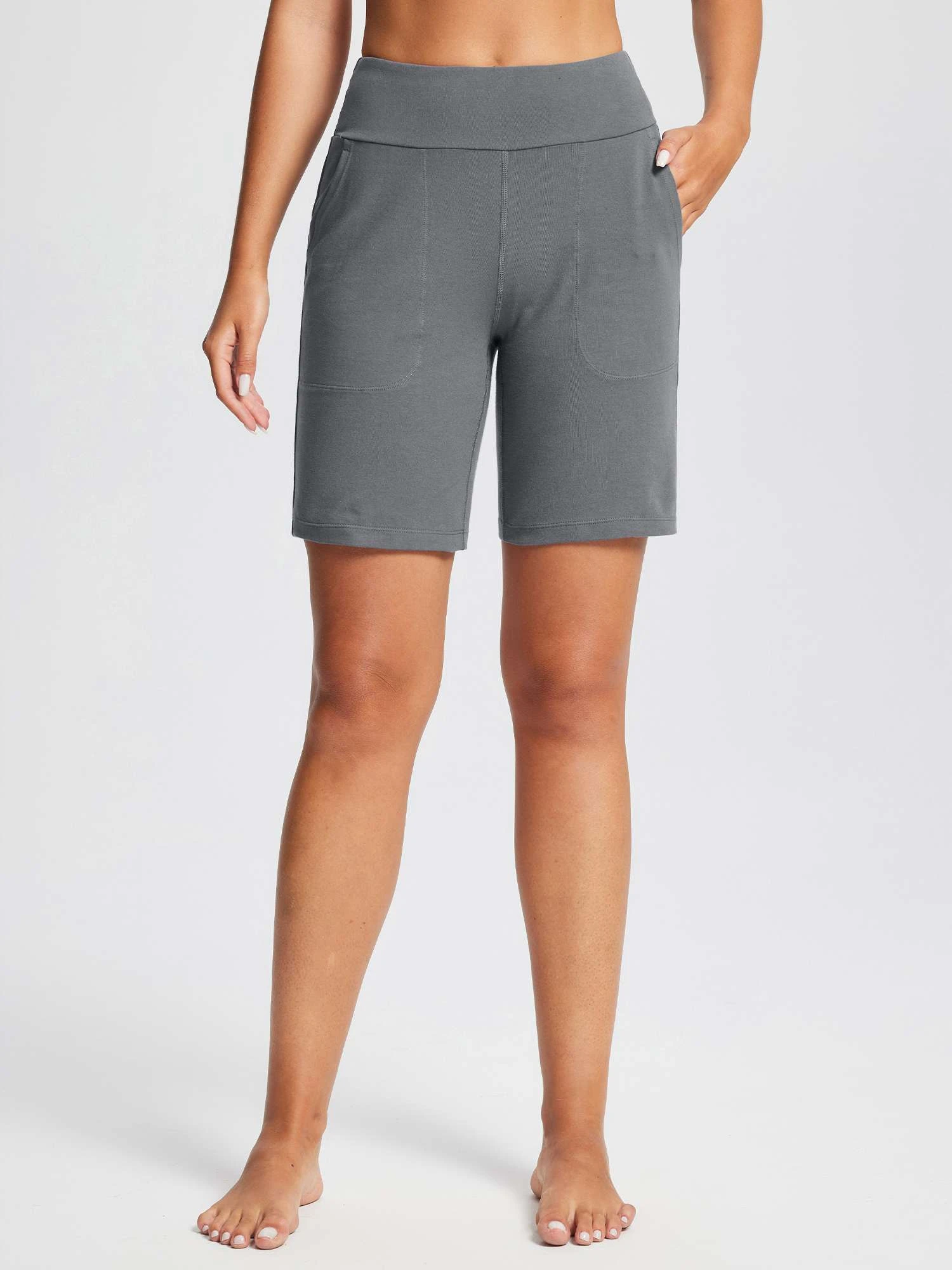 8" Yoga Knit Waistband Straight Leg Knee Shorts 6 8" Yoga Knit Waistband Straight Leg Knee Shorts - Image 6