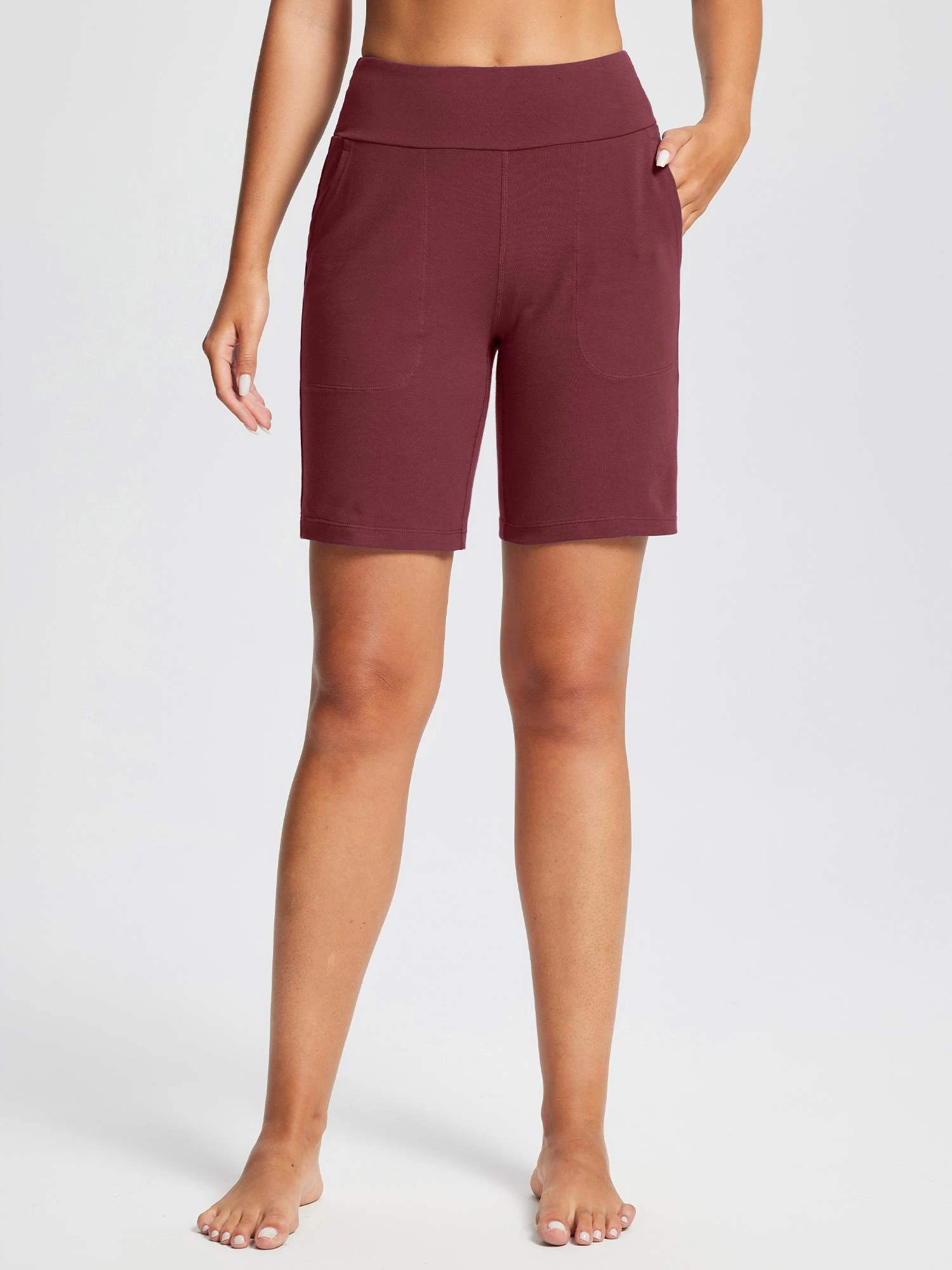 8" Yoga Knit Waistband Straight Leg Knee Shorts 14 8" Yoga Knit Waistband Straight Leg Knee Shorts - Image 14