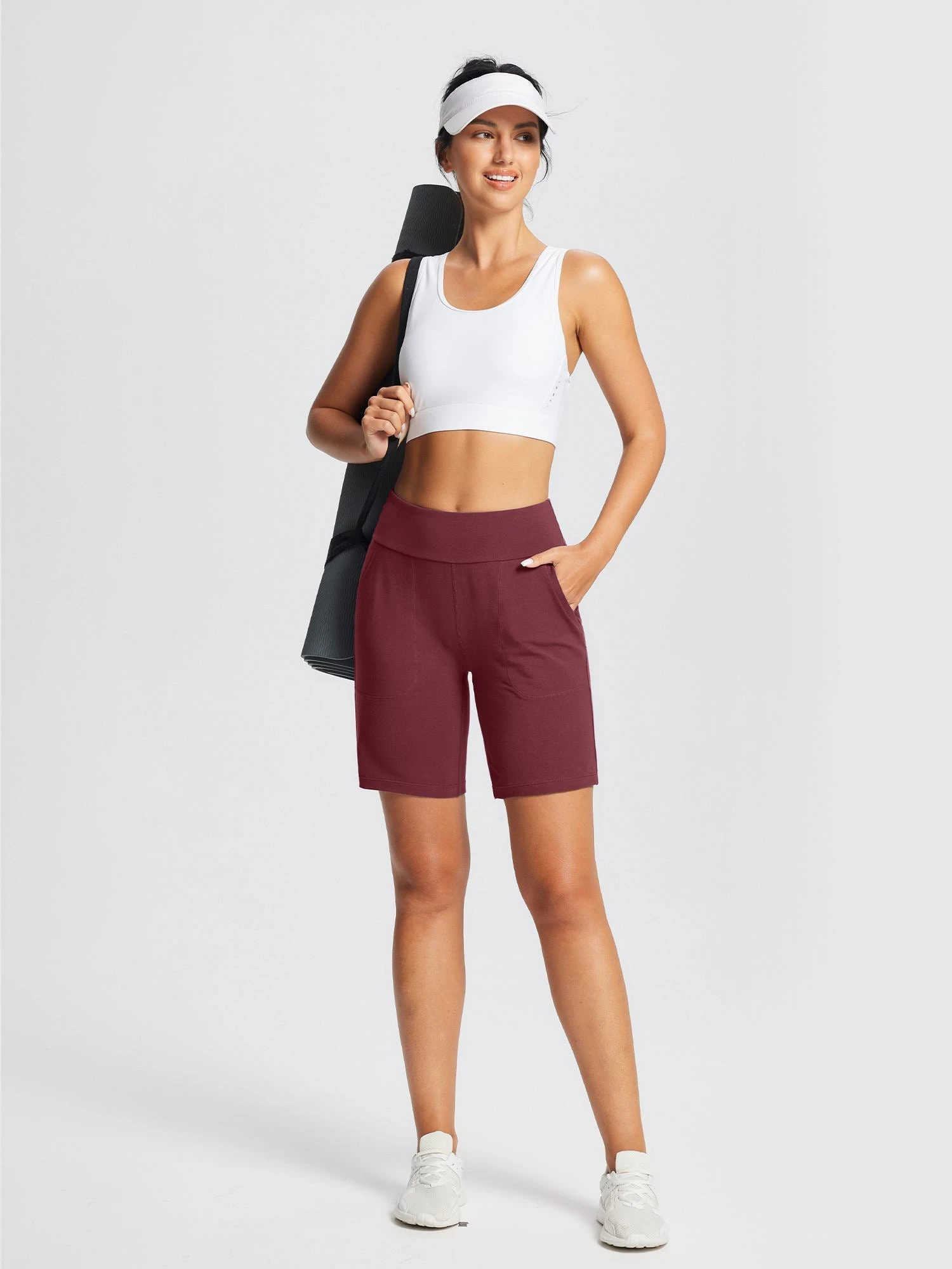 8" Yoga Knit Waistband Straight Leg Knee Shorts 8 8" Yoga Knit Waistband Straight Leg Knee Shorts - Image 8