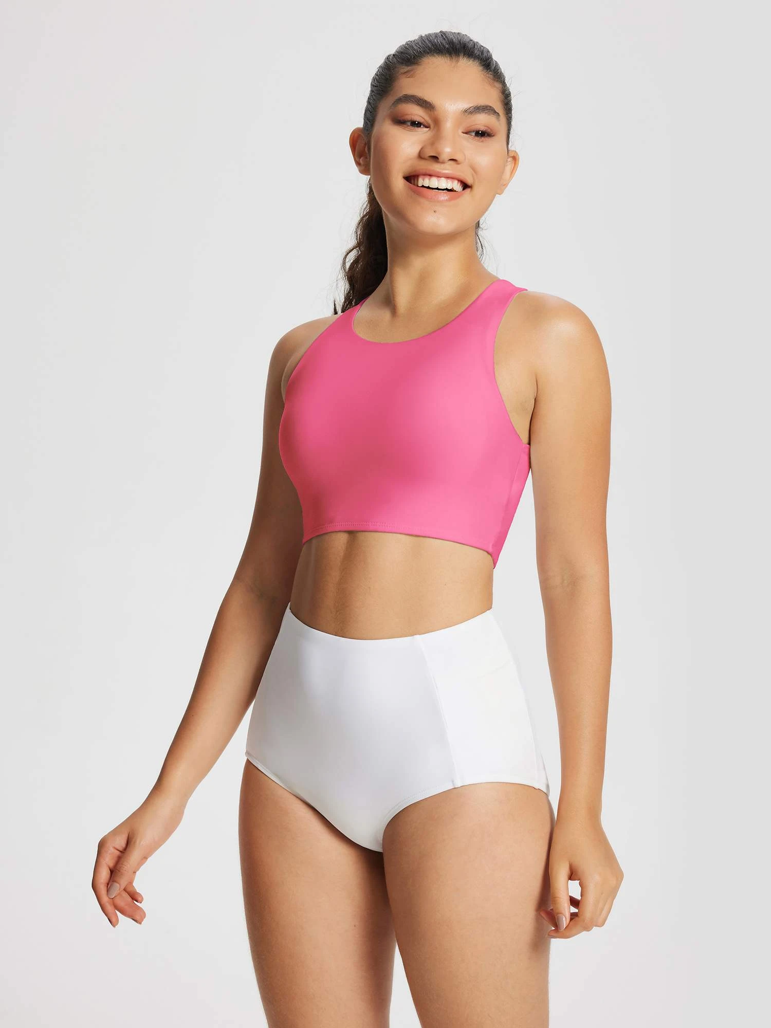 Women's Solid High-Neck Swim Bra Top 9 Women's Solid High-Neck Swim Bra Top - Image 9